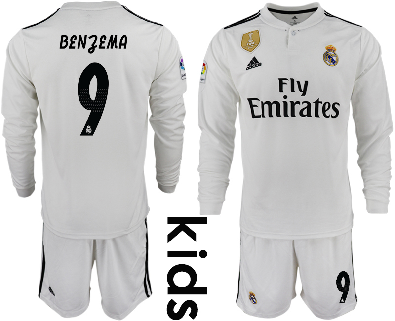 2018_2019 Club Real Madrid home long sleeve Youth #9 soccer jerseys->youth soccer jersey->Youth Jersey